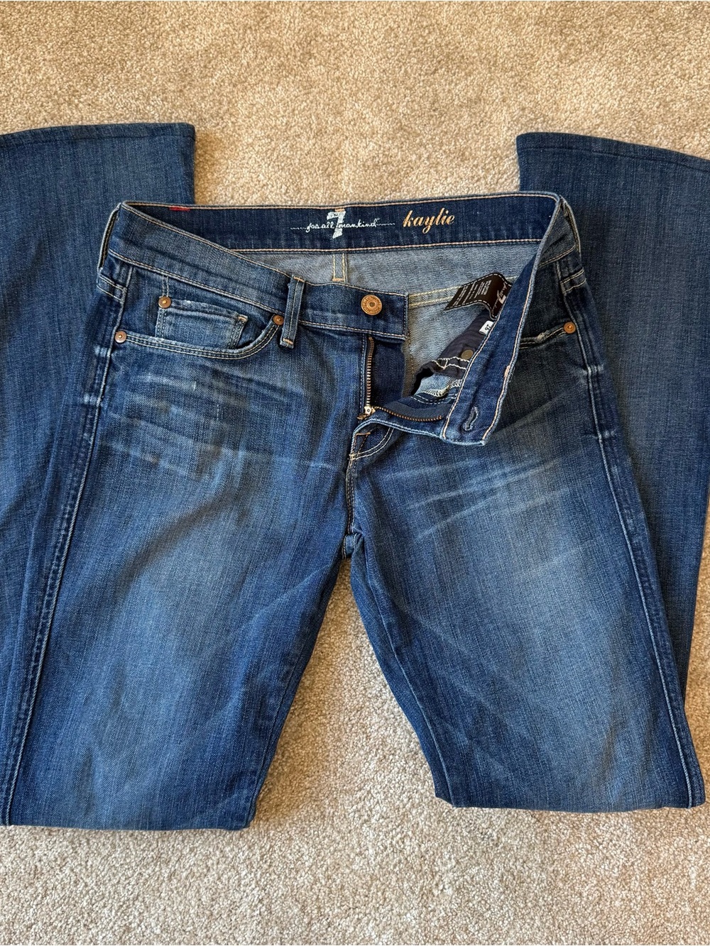 7 For All Mankind Dark Blue Bootcut Jeans with Studded Back Pockets - Picture 9 of 9